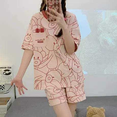 南极人睡衣女夏天春秋款短袖短裤可外穿甜美网红家居服套装夏季薄商品大图