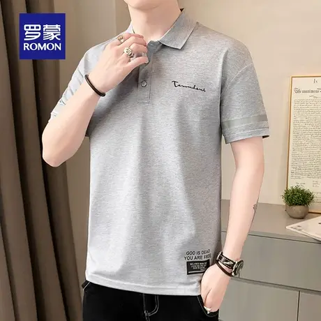 罗蒙男士冰丝短袖Polo衫夏季款商务休闲冰天丝刺绣男装上衣服T恤商品大图