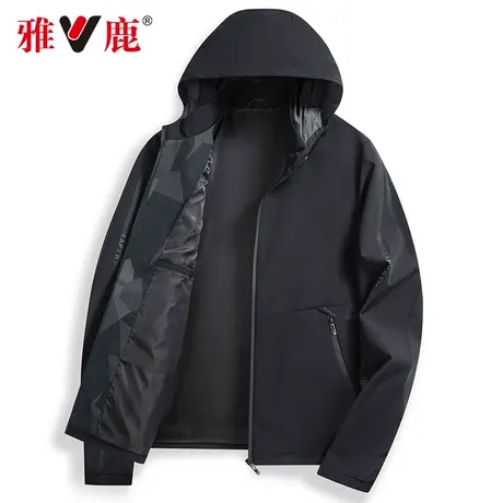 雅鹿春秋季新款中年男士休闲夹克帽子可拆卸纯色商务爸爸上衣外套图片