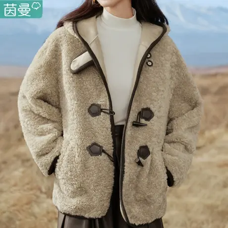茵曼皮毛一体羊羔绒短外套女装2023冬季新款加厚保暖上衣棉服棉衣图片