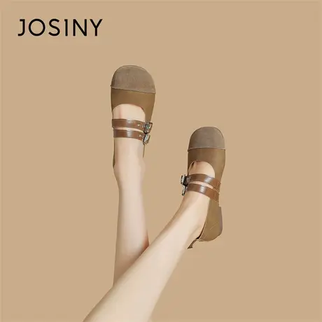 Josiny/卓诗尼复古玛丽珍鞋女2024新款春季女鞋圆头软底勃肯鞋子商品大图