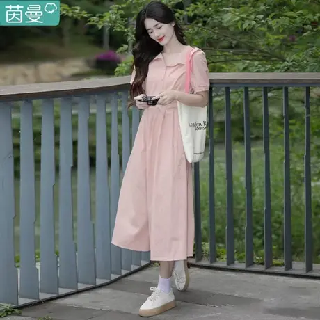 茵曼休闲气质连衣裙女夏2024夏季新款时尚高级感纯棉裙子全棉纯色商品大图