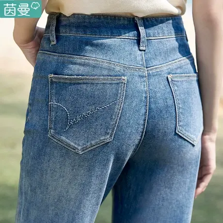 茵曼复古高街微喇牛仔裤女2024春季新款高腰显瘦喇叭裤直筒裤长裤图片