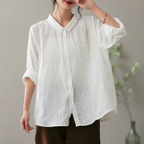 dza 文艺纯棉白色长袖衬衫女士2023春季新款气质衬衣休闲内搭上衣图片