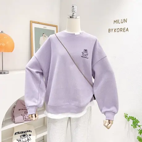 奶呼呼的上衣韩国东大门ins甜美小熊假两件卫衣宽松2023春季新款图片