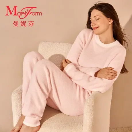 曼妮芬半边绒休闲家居套装圆领长袖长裤女士起居服20320591商品大图