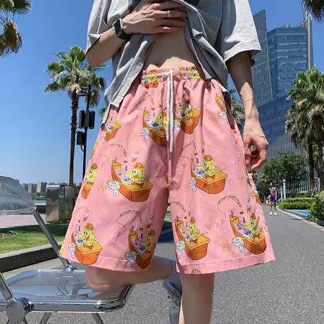 薄款速干沙滩裤冰丝花短裤男夏季泳裤宽松居家睡裤潮牌五分裤子5商品大图
