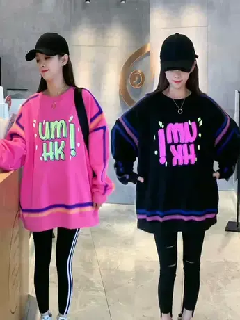 爆款时尚字母涂鸦圆领卫衣女2023年秋季新款韩版宽松潮流上衣外穿商品大图