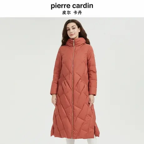 【皮尔卡丹女装】新款时尚简约羽绒服 通勤连帽长款外套专柜同款图片