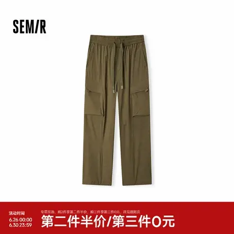 森马休闲裤男户外风宽松直筒工装裤夏季长裤线格肌理感裤子纯色潮图片