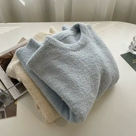 巨百搭~软糯毛毛衣！秋冬韩版慵懒宽松显瘦圆领上衣套头针织衫女图片