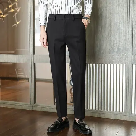 秋冬季休闲加厚毛呢西装裤男士百搭小西裤新款潮流痞帅时尚长裤子图片