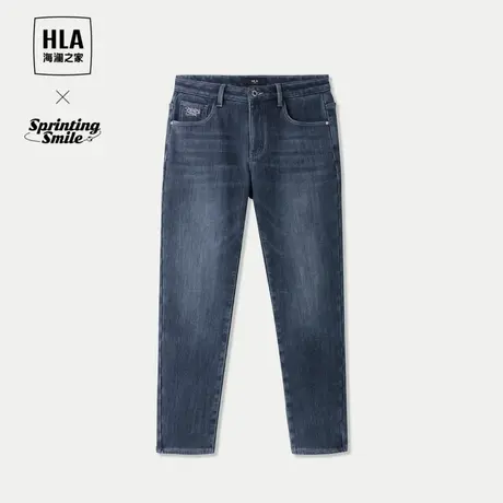 HLA/海澜之家直筒牛仔裤秋冬季新款加厚磨毛绒感保暖刺绣裤子男士商品大图
