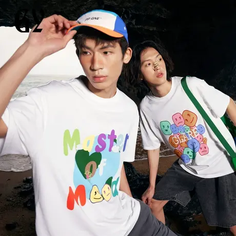 雅戈尔奥莱 GY男装夏季趣味印花微落肩廓形舒适亲肤男士短袖T恤商品大图