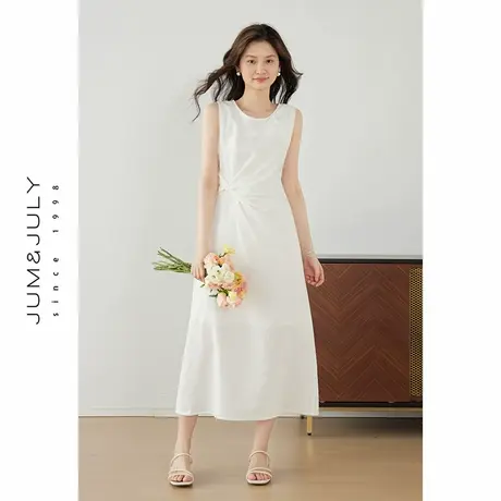嘉茱莉新款亚麻肌理法式无袖连衣裙女2025夏季长裙收腰A字连衣裙图片