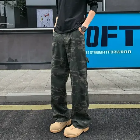 裤子男春秋季2025新款美式休闲迷彩裤大码ins宽松潮牌直筒工装裤商品大图