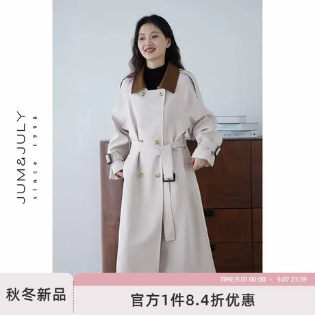 嘉茱莉韩版长款插肩袖风衣女2025秋季新款上衣双排扣通勤休闲外套商品大图