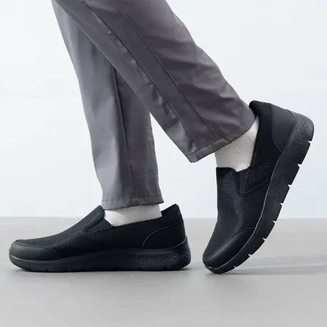 斯凯奇（Skechers）男鞋春季2025新款透气穿脱健步鞋黑色防滑老人商品大图