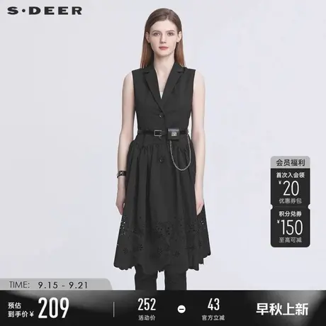 sdeer圣迪奥春秋装西装领单排扣收腰无袖长款马甲S22161601商品大图