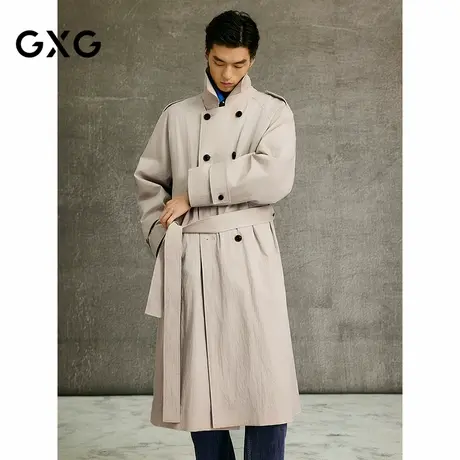 GXG男装 浅卡其插肩袖双排扣长款时尚风衣25年春新品G25X081003图片