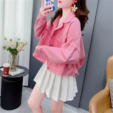 复古港风chic牛仔外套女2023春秋新款宽松炸街小个子短款夹克上衣商品大图