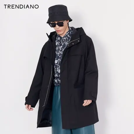 TRENDIANO官方潮牌男装秋冬男装棉衣中长款连帽棉服男保暖棉衣图片