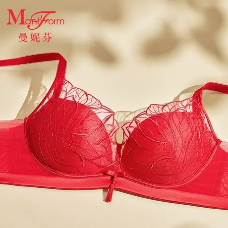 曼妮芬无钢圈舒适聚拢蕾丝内衣本命年红刺绣文胸女士胸罩20812318商品大图