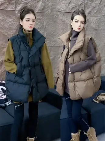 立领羽绒棉马夹外套女中长款秋冬季新款休闲宽松百搭保暖坎肩马夹图片