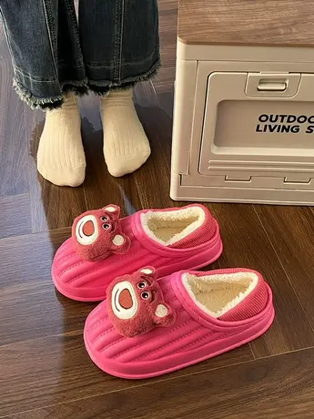 可爱草莓熊毛毛拖鞋女外穿2023年冬季新款室内居家懒人包头棉拖潮商品大图