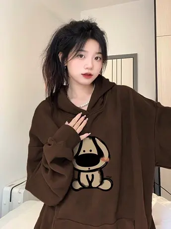 秋冬2023新款美拉德上衣连帽外套女加绒复古潮牌ins大码情侣卫衣图片