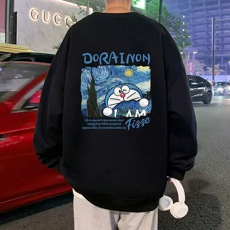 圆领卫衣男秋冬季新款卡通印花套头oversize宽松男生潮流无帽外套商品大图