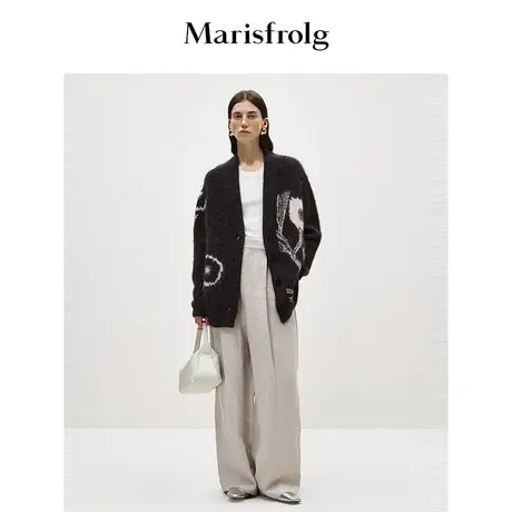 【商场同款】玛丝菲尔2023年深棕色时尚百搭V领开衫针织衫女商品大图