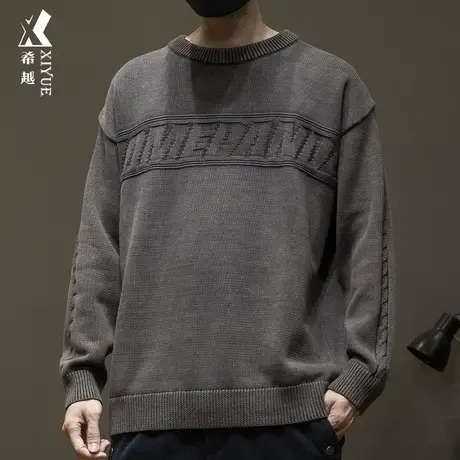 重磅860g提花纯棉针织毛衣男冬季2023新款日系宽松大码套头毛线衣商品大图