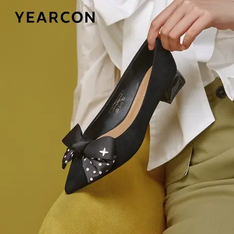 意尔康浅口晚风单鞋女粗跟2024春季新款粗跟百搭尖头一脚蹬豆豆鞋商品大图