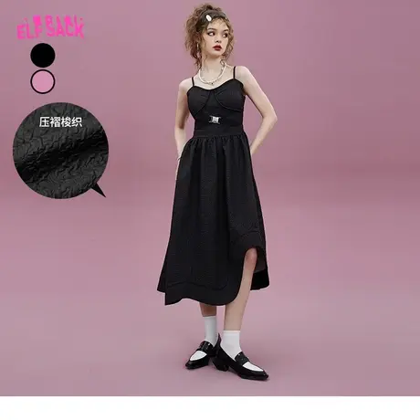妖精的口袋甜美黑色吊带连衣裙女2024春夏新款收腰显瘦设计感裙子商品大图