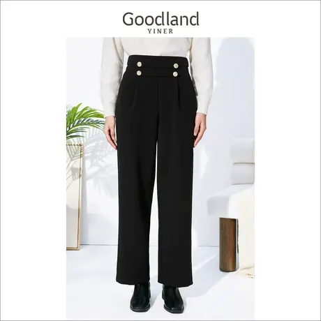 Goodland美地女装冬季高腰显瘦西装裤修身直筒休闲裤商品大图