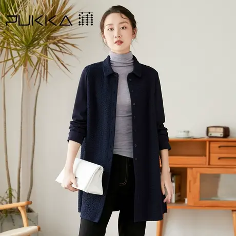 蒲PUKKA 商场同款中长外套女秋装新品宽松休闲拼接衬衫外套图片