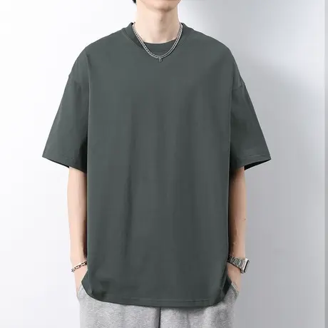 美式重磅t恤男短袖纯棉落肩五分袖夏季潮流宽松全棉体恤纯色半袖商品大图