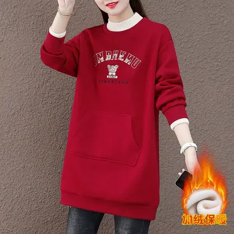 中长款加绒加厚卫衣女秋冬2023年新款时尚大码半高领遮臀上衣外套图片