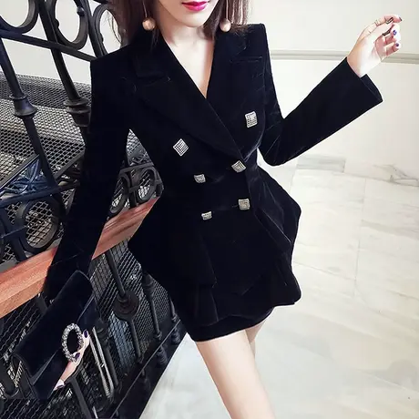 VJE秋冬装新款女裙套装 职业装性感半身裙丝绒显瘦小西装女图片