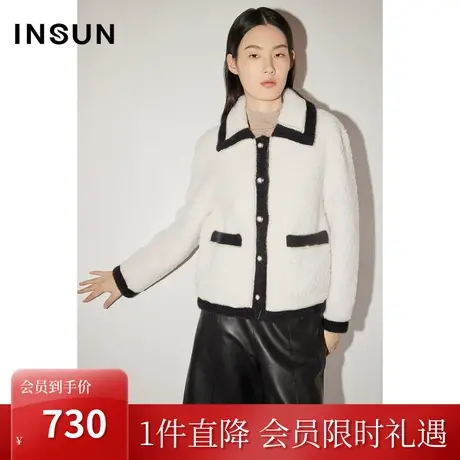 恩裳COVER冬季2022时尚钻链点缀百搭学院风100%羊毛短外套女图片