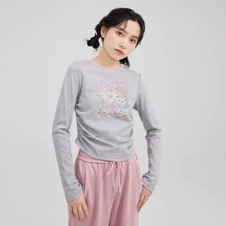尔给长袖修身灰色短款t恤女2022年新款小众独特上衣图片