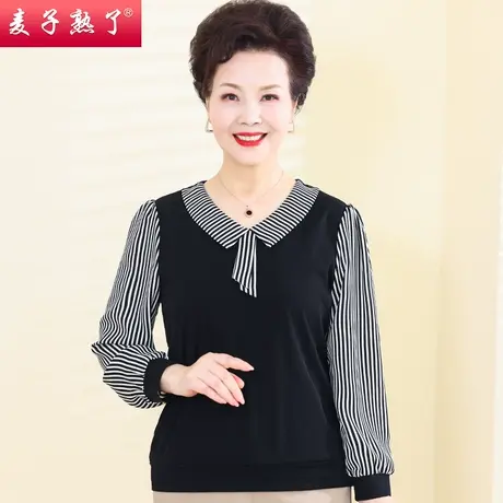 妈妈春装新款T恤针织小衫洋气高贵阔太太奶奶上衣春夏中老年女装商品大图