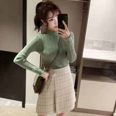 2022秋冬新款打底衫毛衣女修身内搭半高领针织衫套头上衣长袖百搭图片