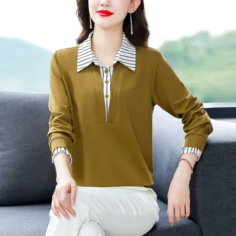 加绒加厚打底衫女2023秋冬长袖翻领假两件女装衬衫宽松显瘦卫衣女商品大图