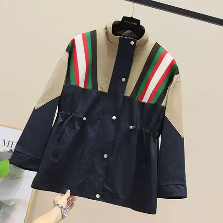 小个子大衣2023秋季新款宽松时尚立领拼色抽绳收腰休闲风衣外套女图片