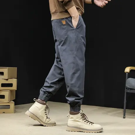 拼接纯棉休闲裤男士秋款2023新款潮牌束脚男裤工装裤子男款大码潮商品大图