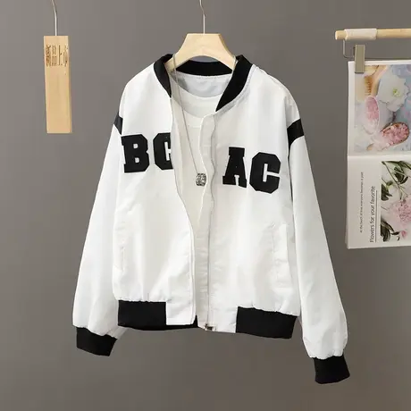 休闲外套女春秋装2024新款宽松学院风夹克棒球服短款美式运动上衣图片