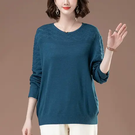 妈妈春秋季针织打底衫宽松加肥加大码女装中老年休闲遮肚显瘦上衣商品大图