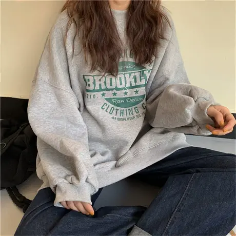 chic港味卫衣女2020秋冬宽松韩版潮ins上衣bf慵懒风加绒加厚外套商品大图